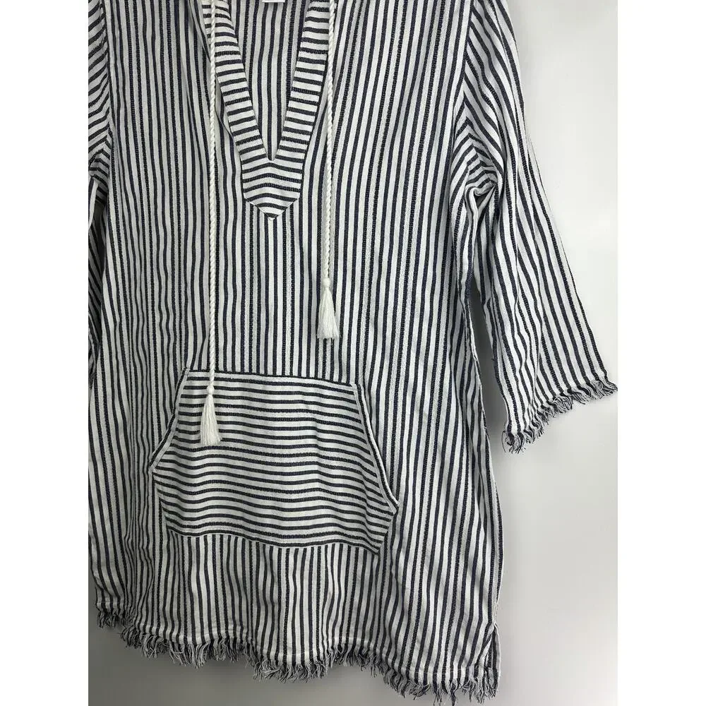 Tommy Bahama Yarn Dyed Striped Cotton Hoodie Pullover Swim Cover Beach Top Large - Picture 4 of 9